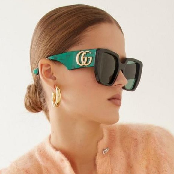 Gucci Accessories - BRAND NEW Gucci GG0956S 001 Women Oversized Black Green LOGO Sunglasses